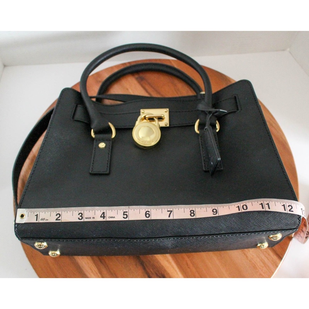Michael Kors Hamilton East West Satchel Handbag Black Saffiano Leather Gold Tone - Picture 11 of 11